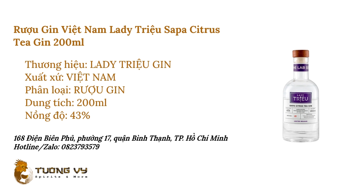 Rượu Gin Việt Nam Lady Trieu Sapa Citrus Tea Gin 200ml