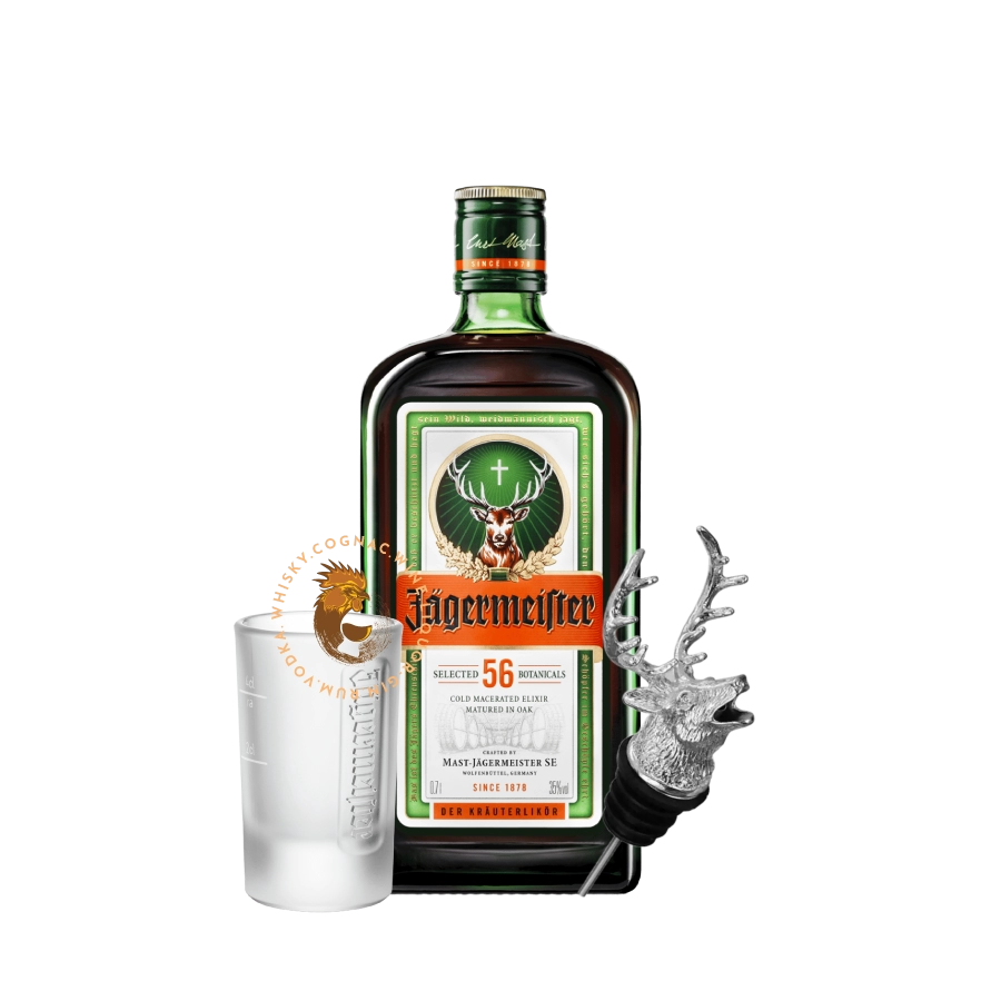 Rượu Liqueur Đức Jagermeister Combo 1 Chai 700ml & 1 Ly Cao Cấp & 1 Vòi Rót Chính Hãng