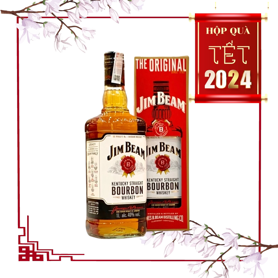 Rượu Whisky Hoa Kỳ Jim Beam 1000ml Hộp Quà Tết 2024