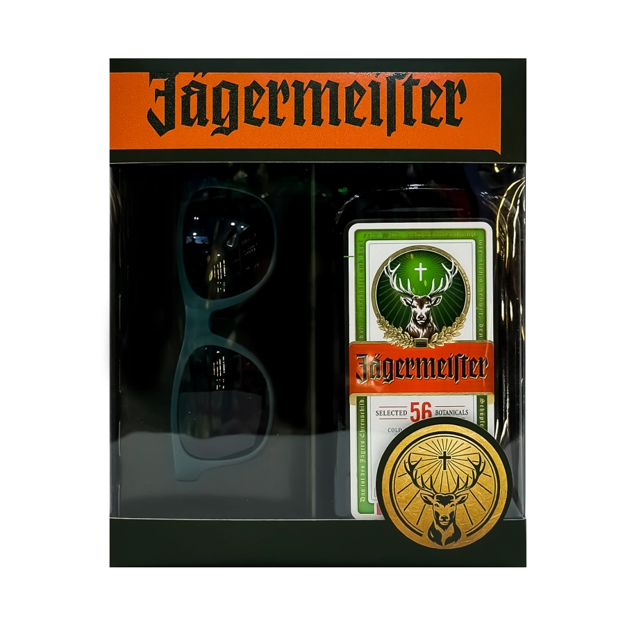 Rượu Liqueur Đức Jagermeister Hộp Quà 700ml + 1 Kính Mát Jagermeister