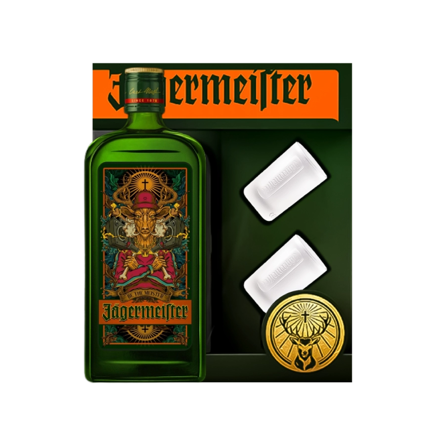 Rượu Liqueur Đức Jagermeister x P.U.S.W Phiên Bản Hộp Quà Kèm 2 Ly Shot