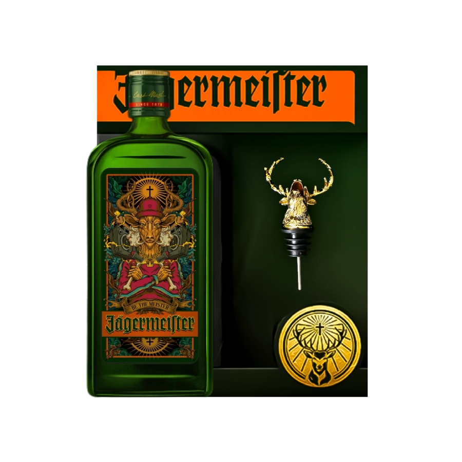 Rượu Liqueur Đức Jagermeister x P.U.S.W Bản Đặc Biệt 1.0 Hộp Quà Kèm Vòi Rót Chính Hãng 2024