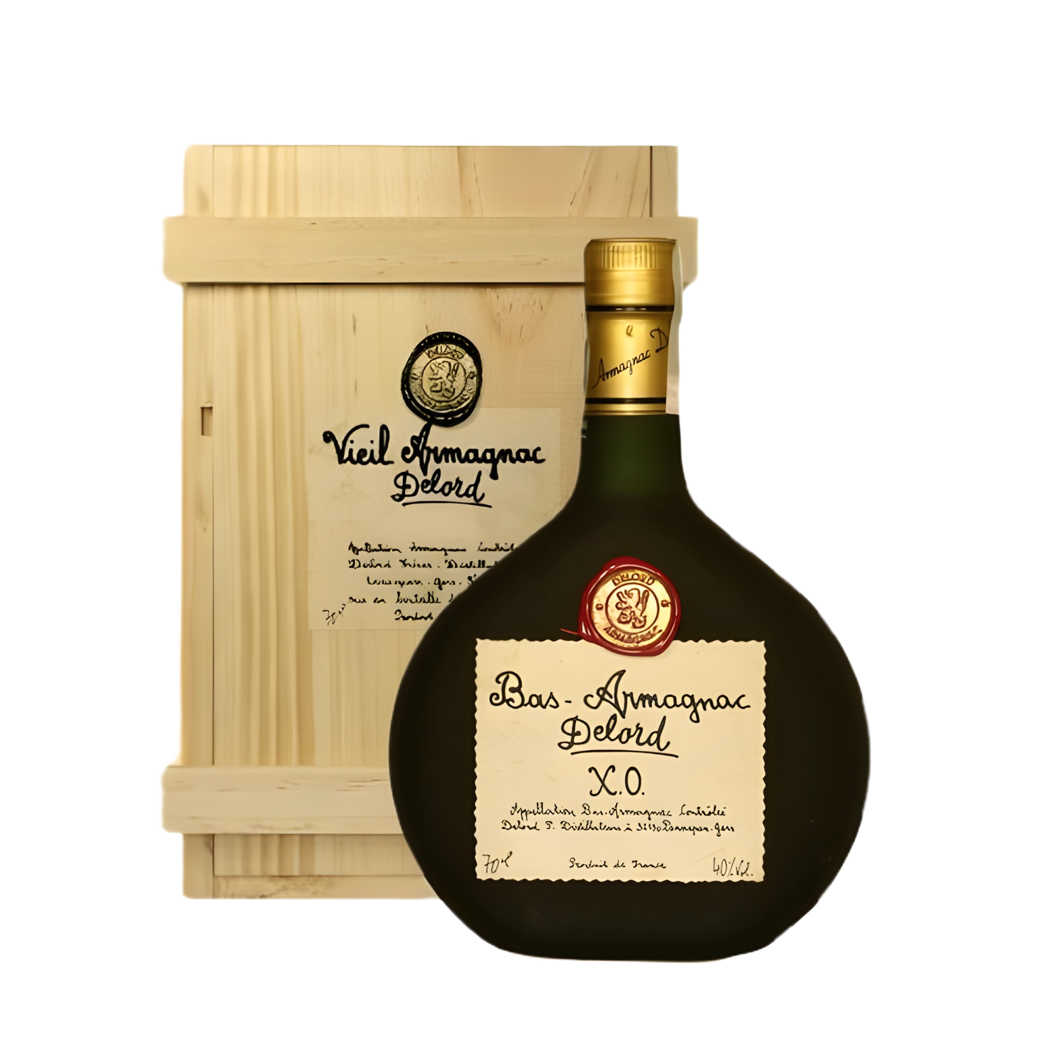 Rượu Brandy Pháp Armagnac Delord XO Bottle Basquaise with Wooden Box