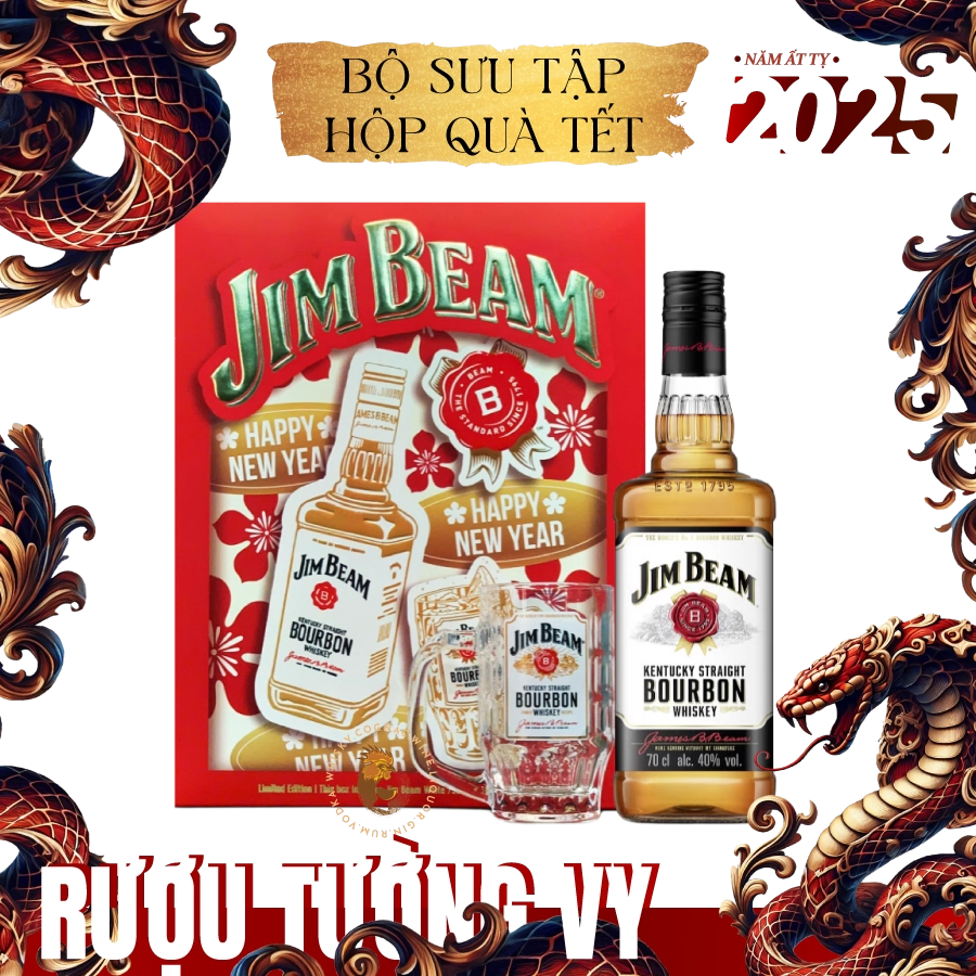 Rượu Whisky Hoa Kỳ Jim Beam White Hộp Quà Tết 2025