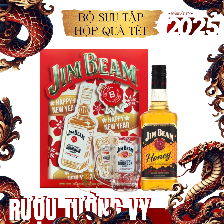 Rượu Whisky Hoa Kỳ Jim Beam Honey Hộp Quà Tết 2025