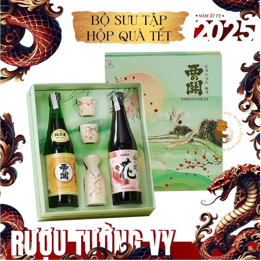 Rượu Sake Nhật Nishinoseki Junmaishu - Nishinoseki Hana Hộp Quà Tết 2025