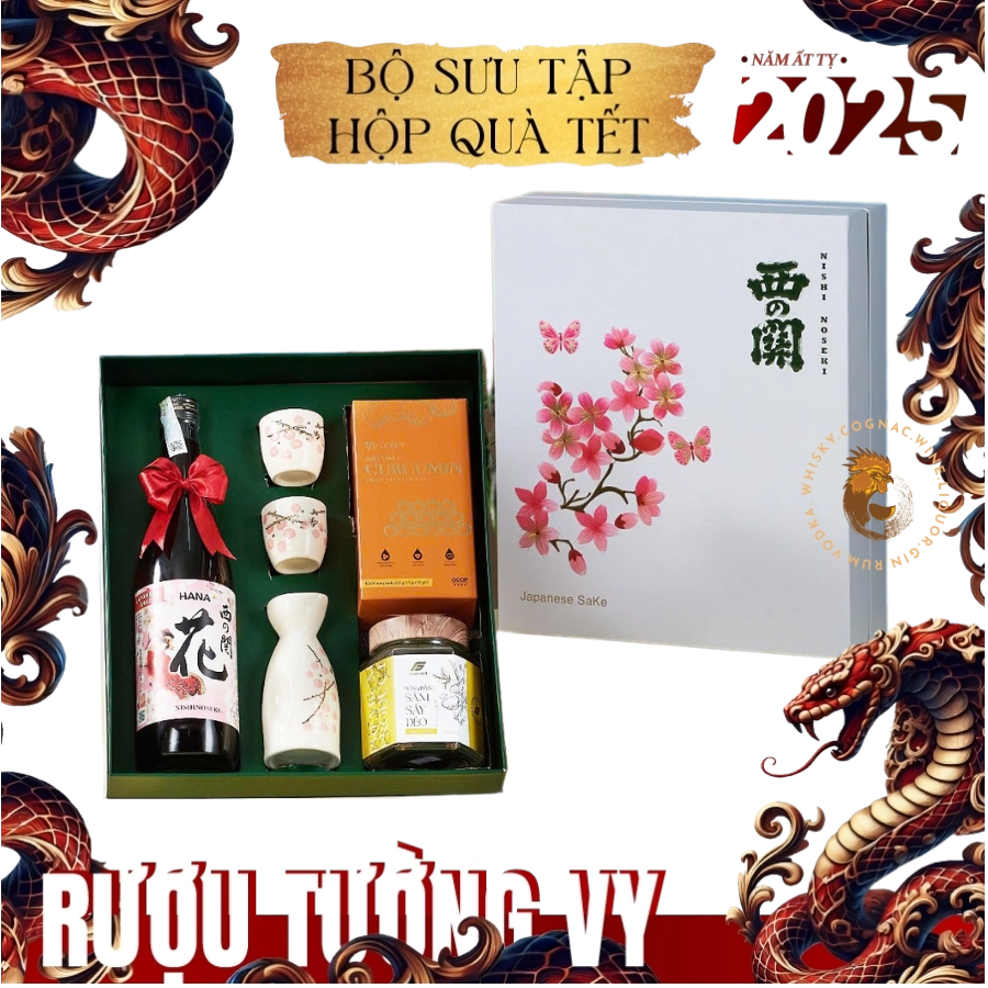 Set Rượu Sake Nhật Nishinoseki Hana Hộp Quà Tết 2025