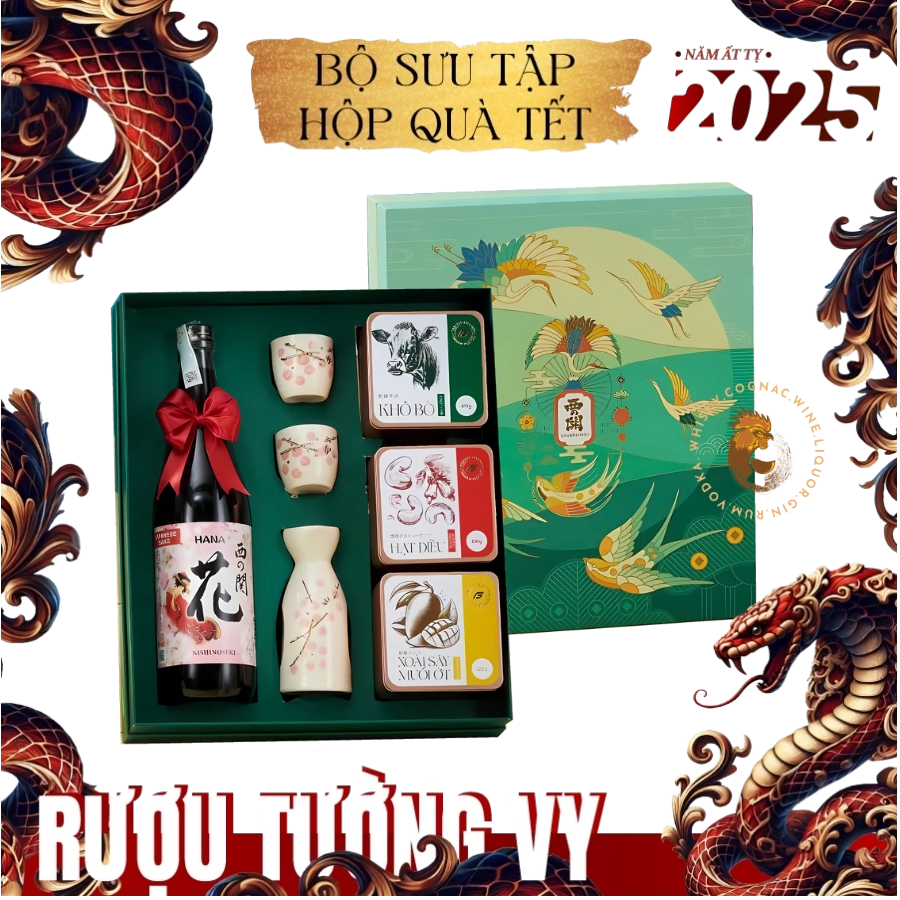 Set Rượu Sake Nhật Nishinoseki Hana Hộp Quà Tết 2025