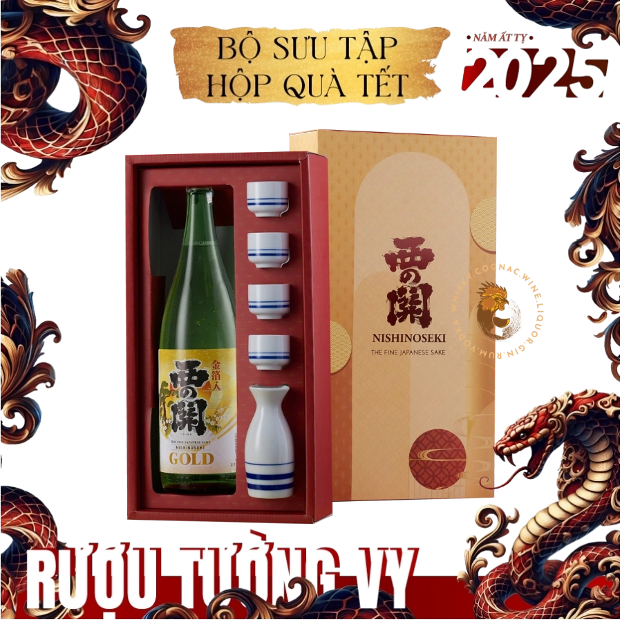 Rượu Sake Nhật Nishinoseki Gold Leaf 1.8L Hộp Quà Tết 2025