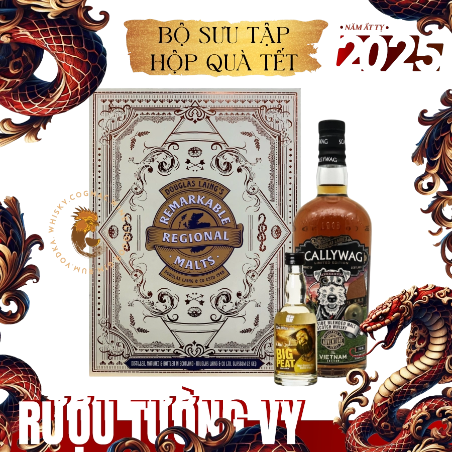 Rượu Whisky Scallywag Viet Nam Limited Edition Cồng Chiêng Tây Nguyên Phiên Bản Hộp Quà Tết Kèm Chai Mini Random