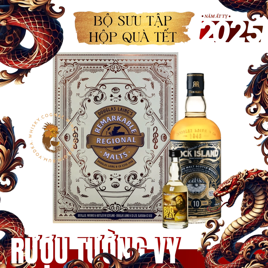 Rượu Whisky Rock Island 10 Year Old Blended Malt Scotch Whisky Phiên Bản Hộp Quà Tết Kèm Chai Mini Random