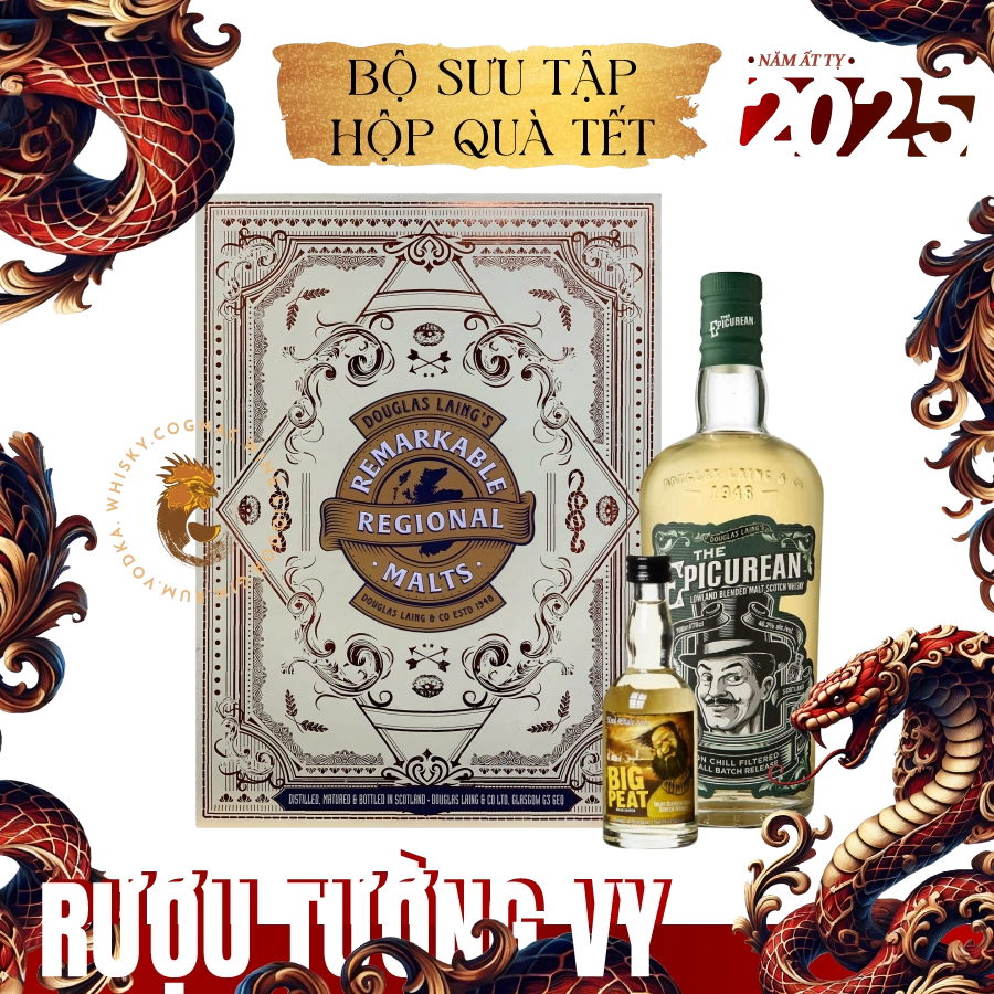 Rượu Whisky The Epicurean Blended Malt Scotch Whisky Phiên Bản Hộp Quà Tết Kèm Chai Mini Random