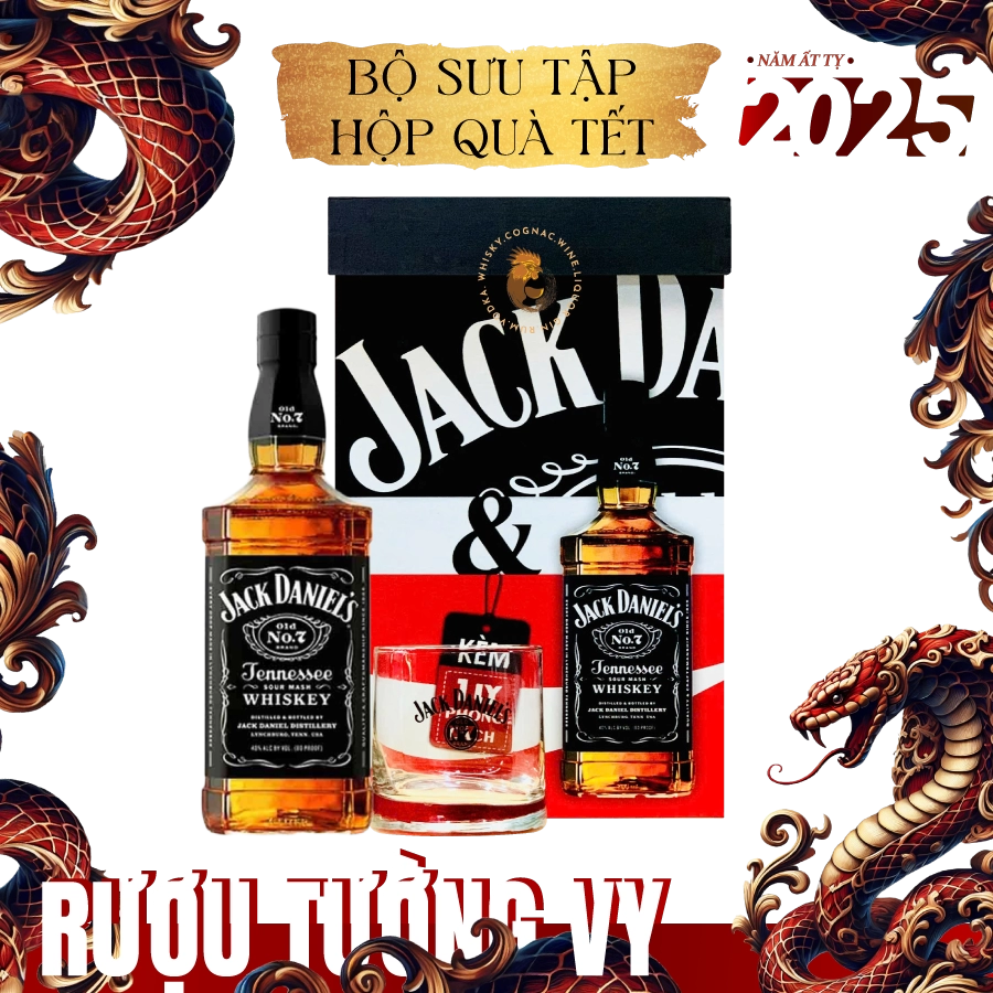 Rượu Whisky Jack Daniel's No.7 Kèm 1 Ly Cao Cấp Phiên Bản Hộp Quà Tết 2025