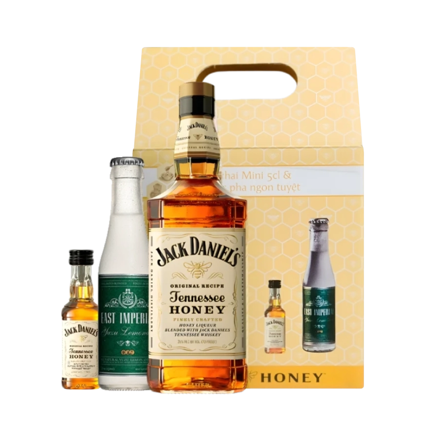 Rượu Whiskey Jack Daniel's Honey Phiên Bản Hộp Quà Kèm Chai Mini Và Nước Pha Chế