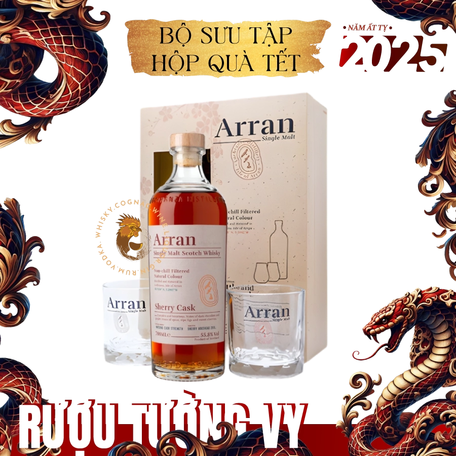 Rượu Whisky Arran Bodega Sherry Cask Kèm 2 Ly Cao Cấp Phiên Bản Hộp Quà 2025