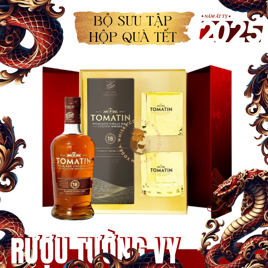 Rượu Whisky Tomatin 18 Year Old Kèm 2 Ly Cao Cấp Phiên Bản Hộp Quà 2025