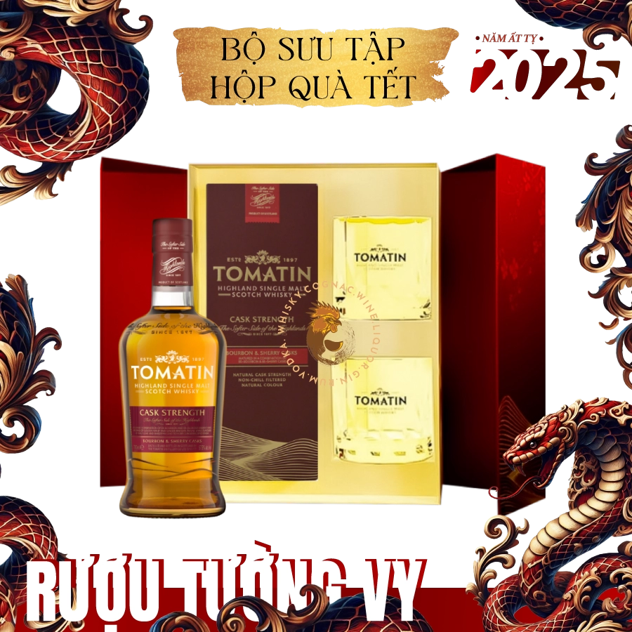 Rượu Whisky Tomatin Cask Strength Kèm 2 Ly Cao Cấp Phiên Bản Hộp Quà 2025