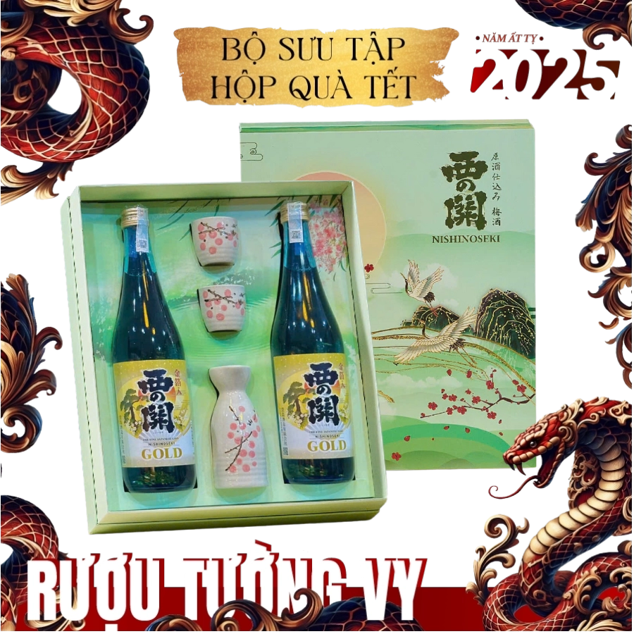 Rượu Sake Nhật Nishinoseki Gold Leaf Hộp Quà Tết 2025