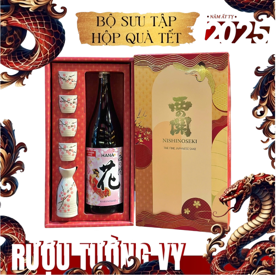 Set Rượu Sake Nhật Nishinoseki Hana 1800ml Hộp Quà Tết 2025