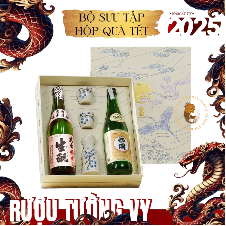 Set Rượu Sake Nhật Nishinoseki Hana - Daishichi Junmai Kimoto Hộp Quà Tết 2025