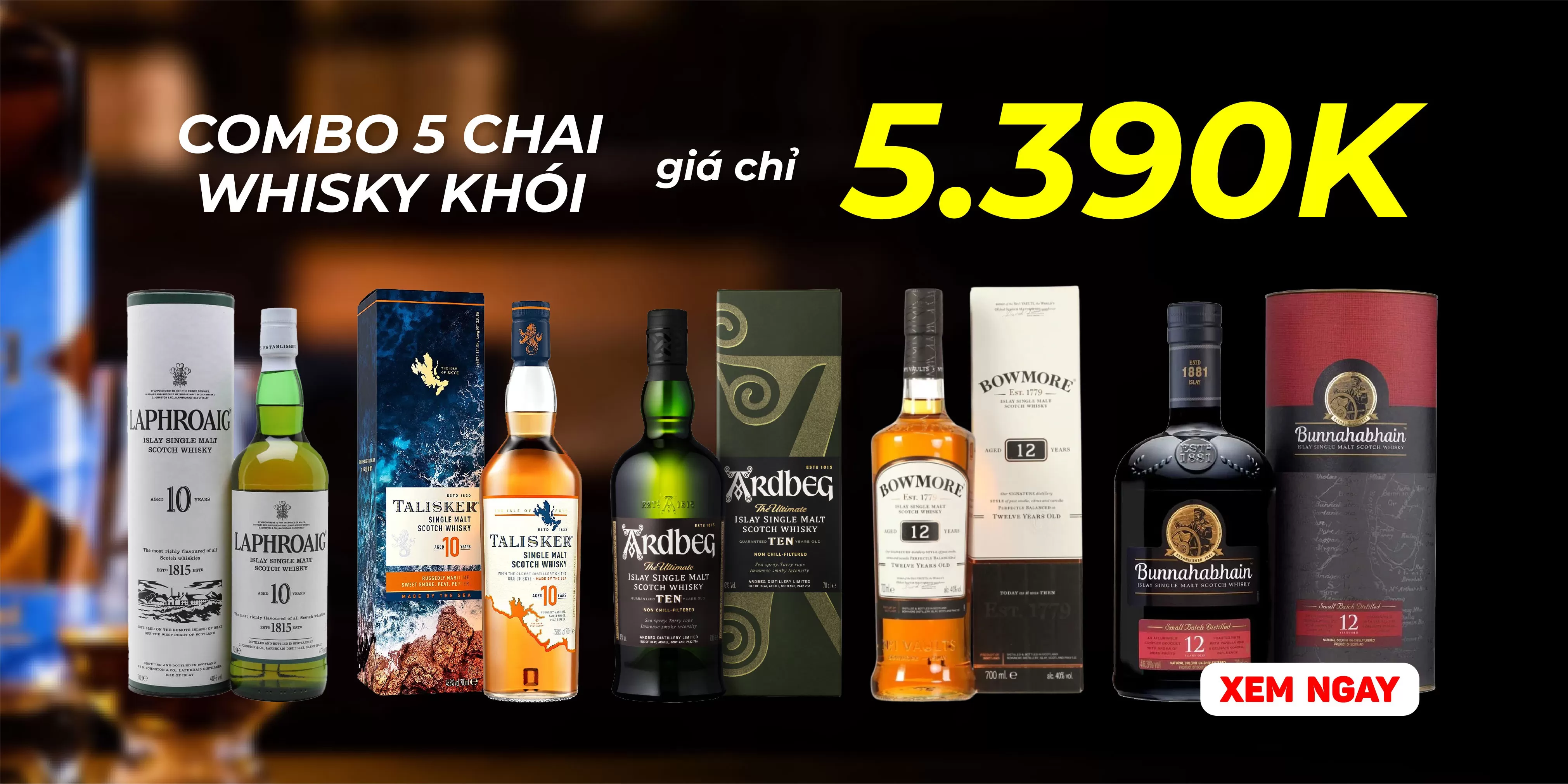 COMBO 5 CHAI WHISKY KHÓI GIÁ SIÊU HỜI