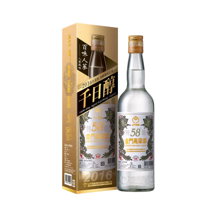 Rượu Cao Lương Kim Môn Nhân Sâm/ Kinmen Kaoliang Liquor 1000 Day Aged/ 金門高粱 58度 千日醇 百味人蔘風味 2016
