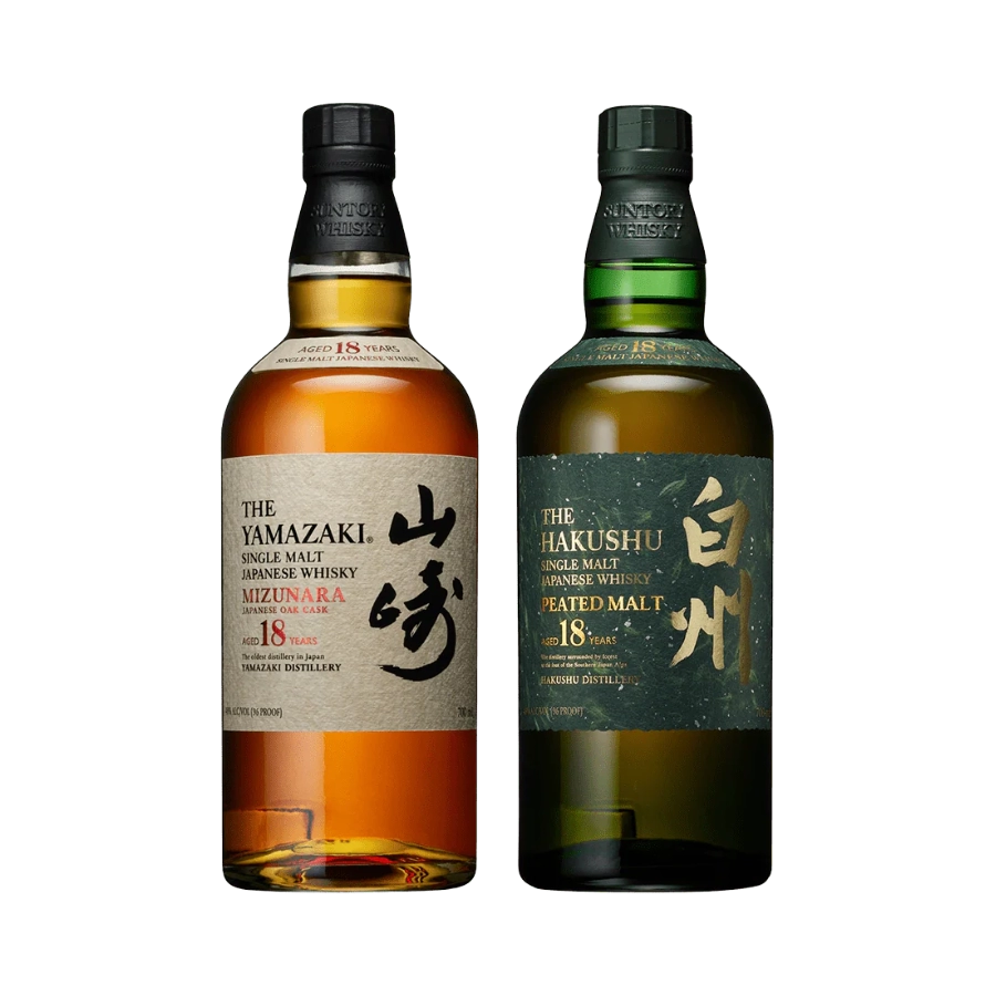Rượu Whisky Nhật Yamazaki 18 Year Old Mizunara & Hakushu 18 Year Old Peated Malt Limited Edition