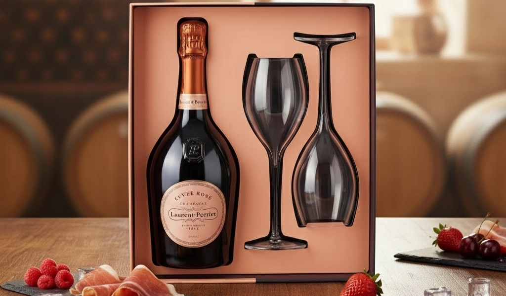 Rượu Champagne Pháp Laurent Perrier Cuvee Rose Kèm Hộp + 2 Ly