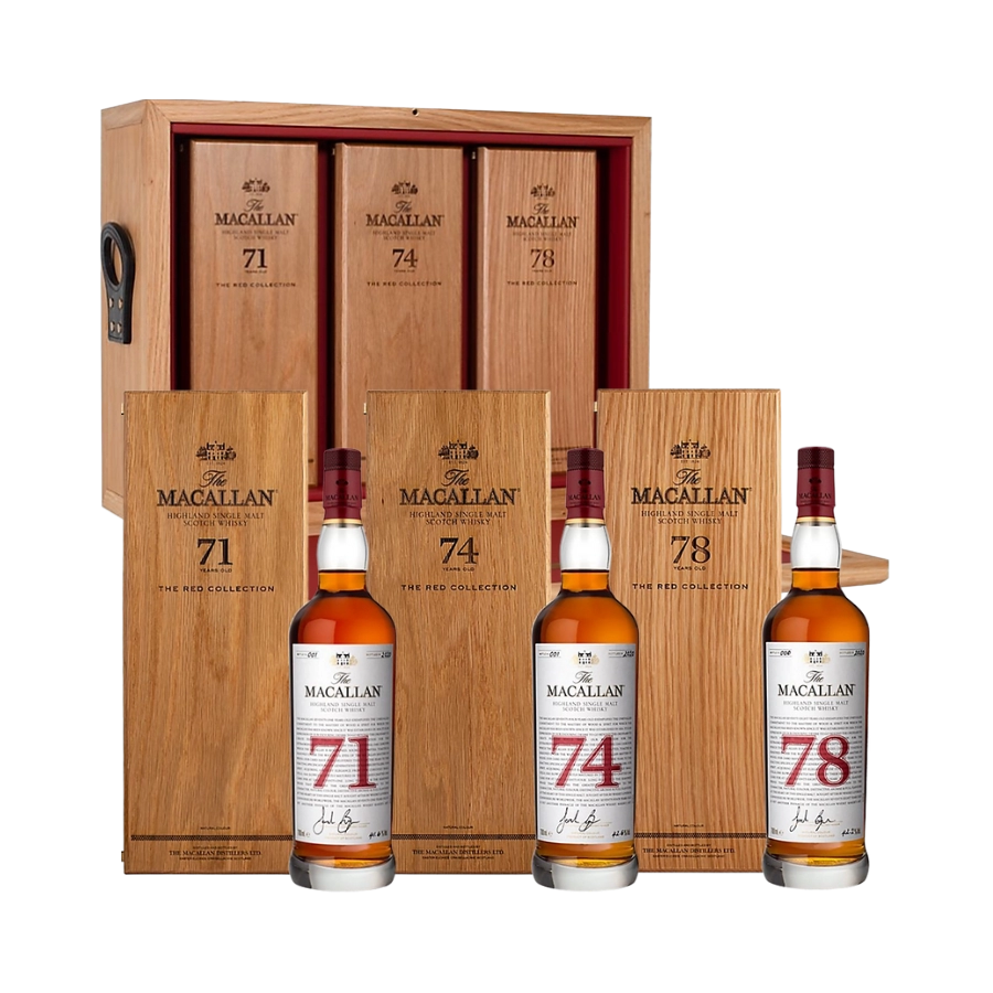 Rượu Whisky Macallan 71 74 78 Year Old Red Collection Set 3 Chai Kèm Hộp Gỗ