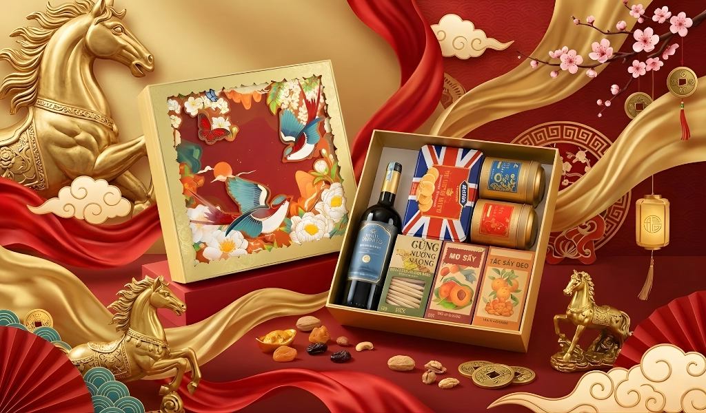 Rượu Vang Đỏ Chile Santa Infinito Grand Reserve Hộp Quà Tết 2026 Set Nghênh Sắc 3