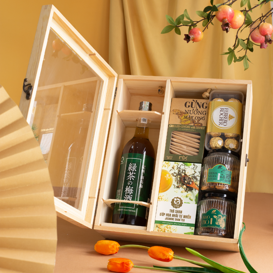 Rượu Mơ Nhật Bản Nakano Umeshu Green Tea Vị Trà Xanh Hộp Quà Tết 2026 Set Mộc Xuân 3