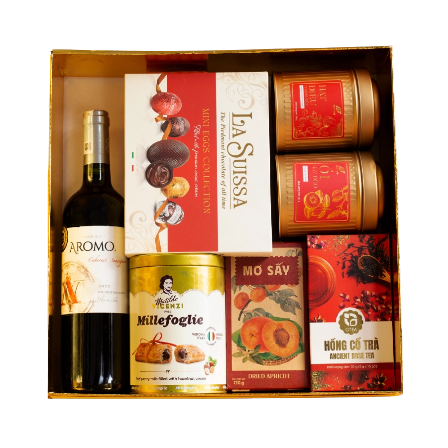 Rượu Vang Đỏ Aromo Cabernet Sauvignon Hộp Quà Tết 2026 Set Phố Xuân 3