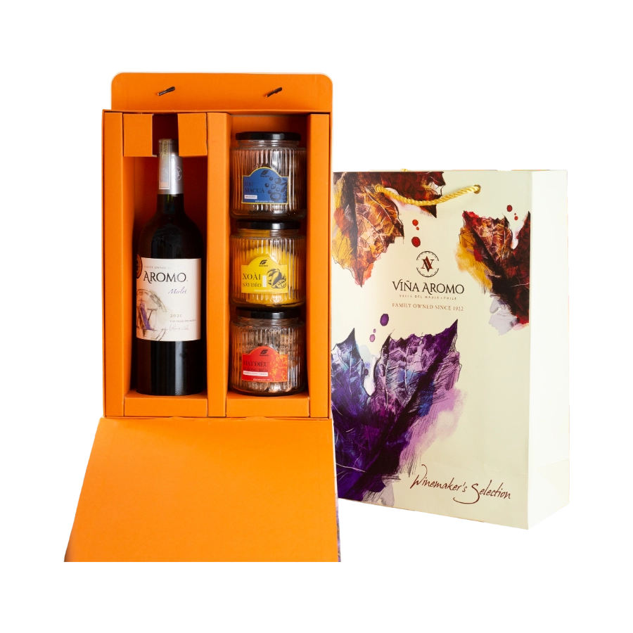 Rượu Vang Đỏ Aromo Merlot Hộp Quà Tết 2026 Set Đắc Lộc 1