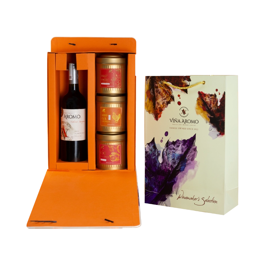 Rượu Vang Đỏ Aromo Cabernet Sauvignon Hộp Quà Tết 2026 Set Đắc Lộc 2