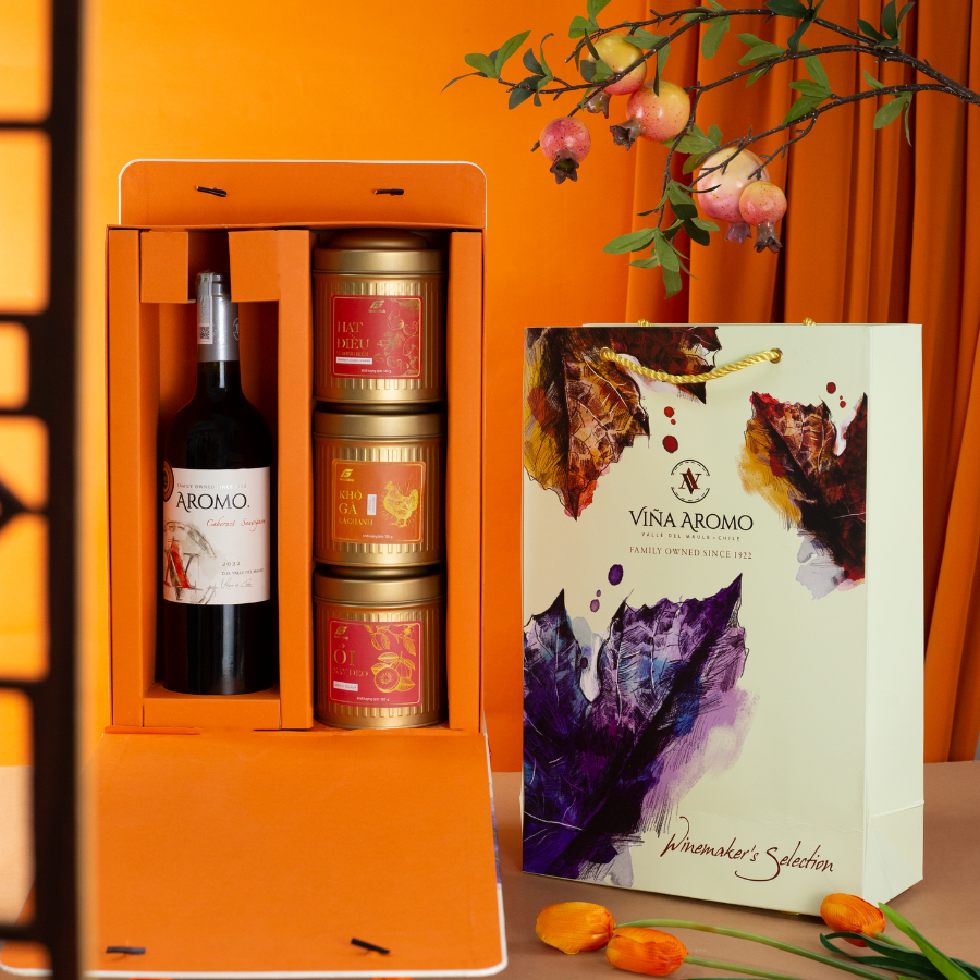 Rượu Vang Đỏ Aromo Cabernet Sauvignon Hộp Quà Tết 2026 Set Đắc Lộc 2