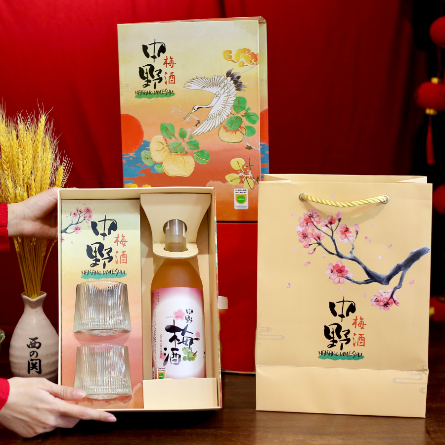Set Quà Tết Rượu Mơ Nhật Bản Nakano Umeshu Vị Nguyên Bản 720ml 14%