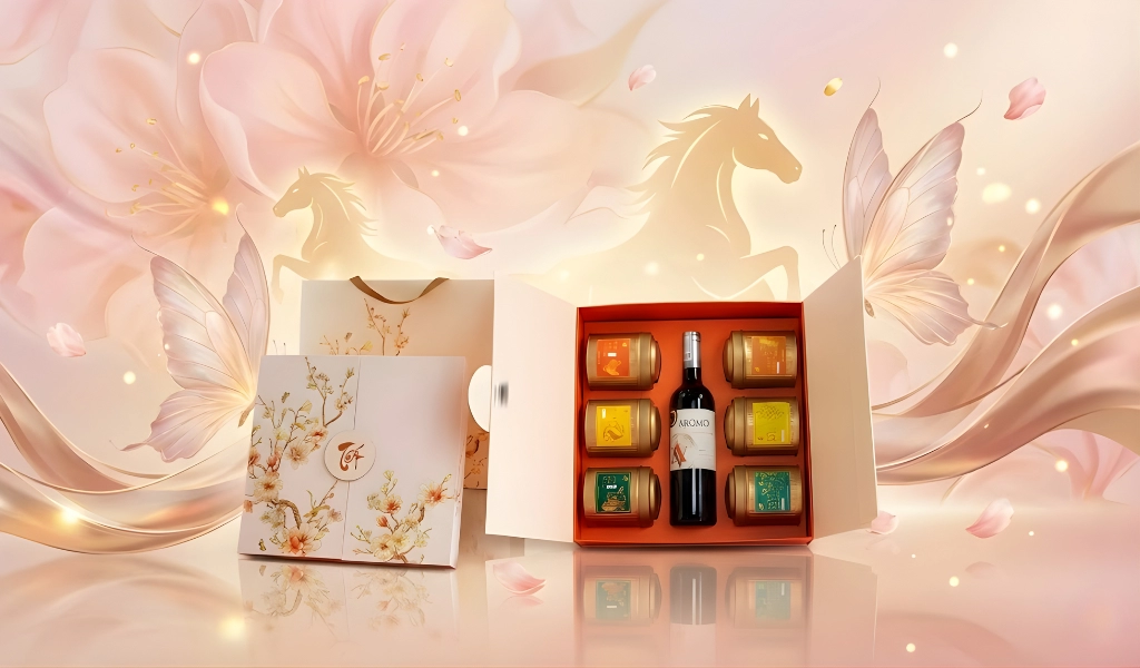 Rượu Vang Đỏ Aromo Cabernet Sauvignon Hộp Quà Tết 2026 Set Cát Tường