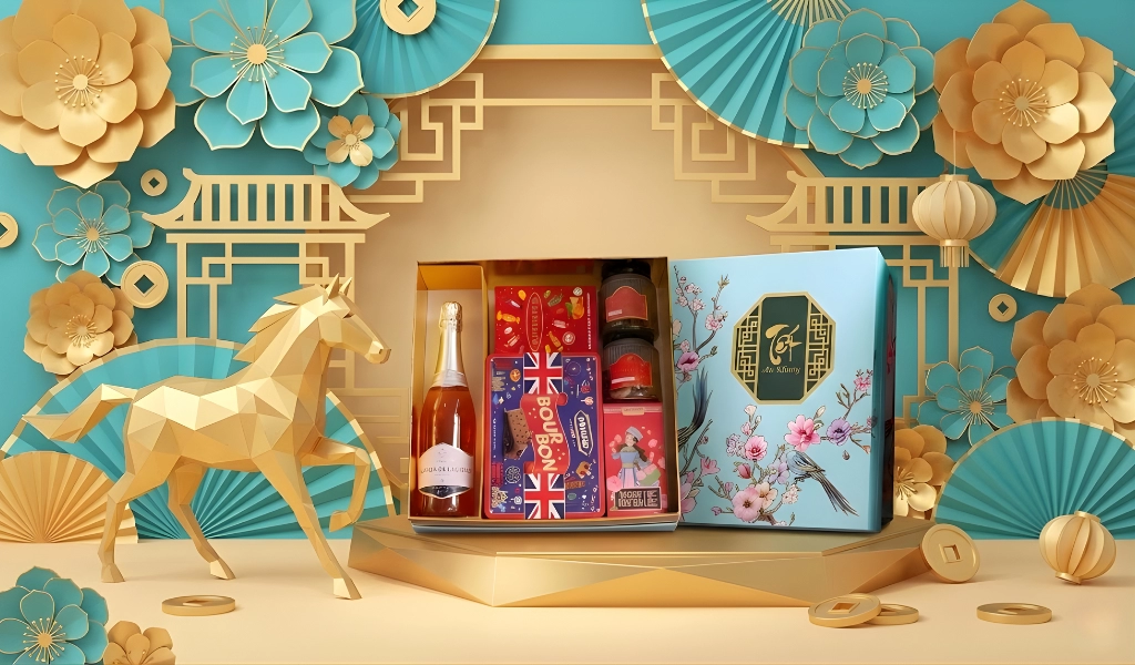 Rượu Vang Không Cồn Sparkling Rose Esencia Hộp Quà tết 2026 Set Tết An Khang 1