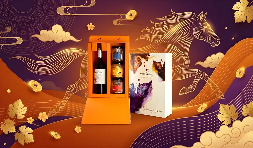 Rượu Vang Đỏ Aromo Merlot Hộp Quà Tết 2026 Set Đắc Lộc 1
