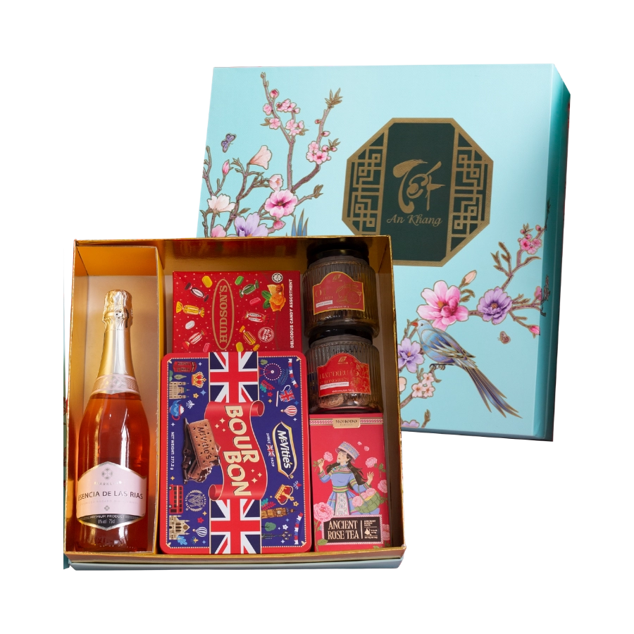 Rượu Vang Không Cồn Sparkling Rose Esencia Hộp Quà tết 2026 Set Tết An Khang 1