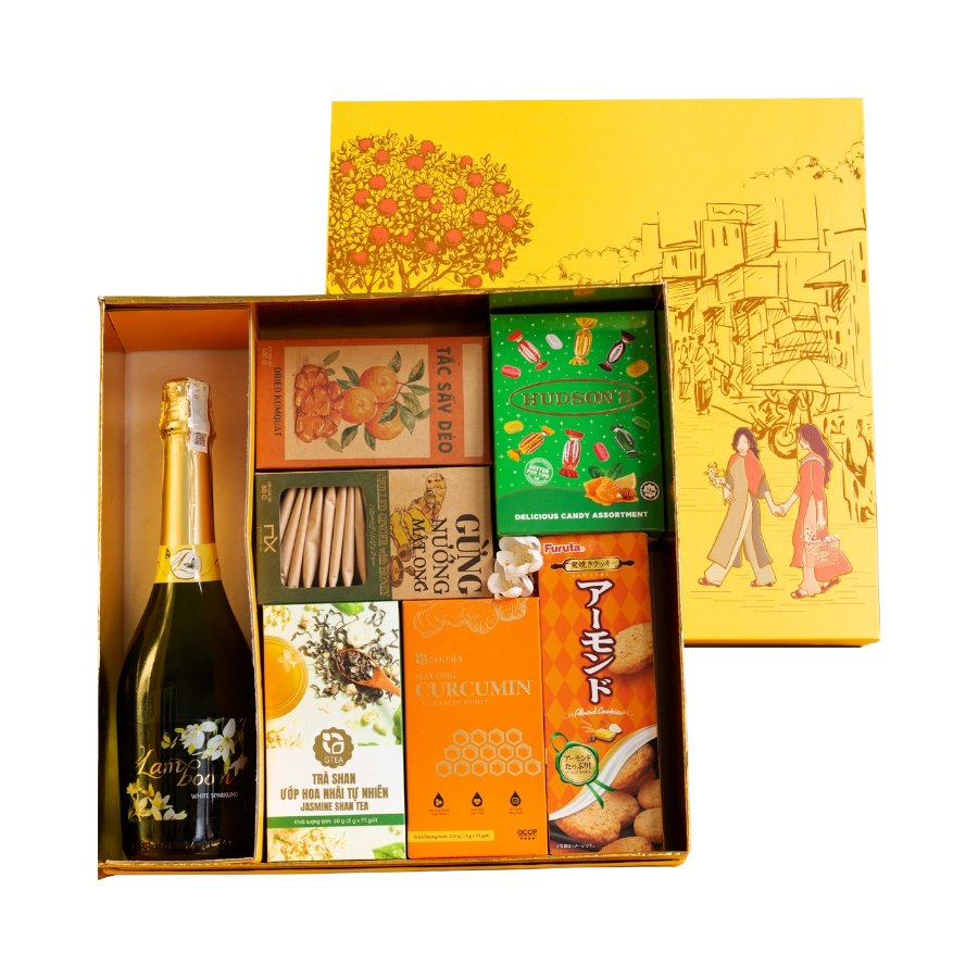 Rượu Sparkling Tây Ban Nha Lamboom White Hộp Quà tết 2026 Set Phố Xuân 1