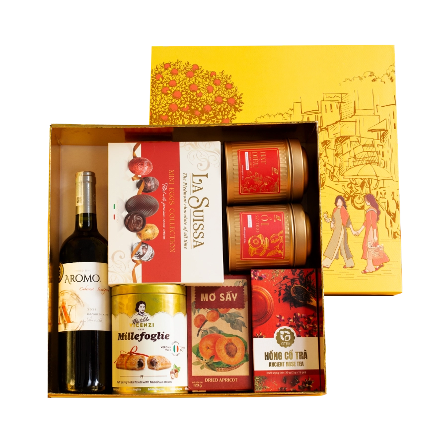 Rượu Vang Đỏ Aromo Cabernet Sauvignon Hộp Quà Tết 2026 Set Phố Xuân 3