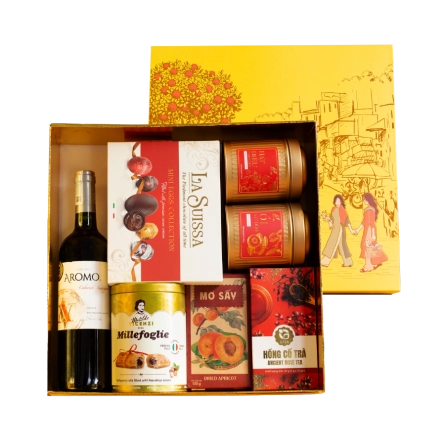 Rượu Vang Đỏ Aromo Cabernet Sauvignon Hộp Quà Tết 2026 Set Phố Xuân 3