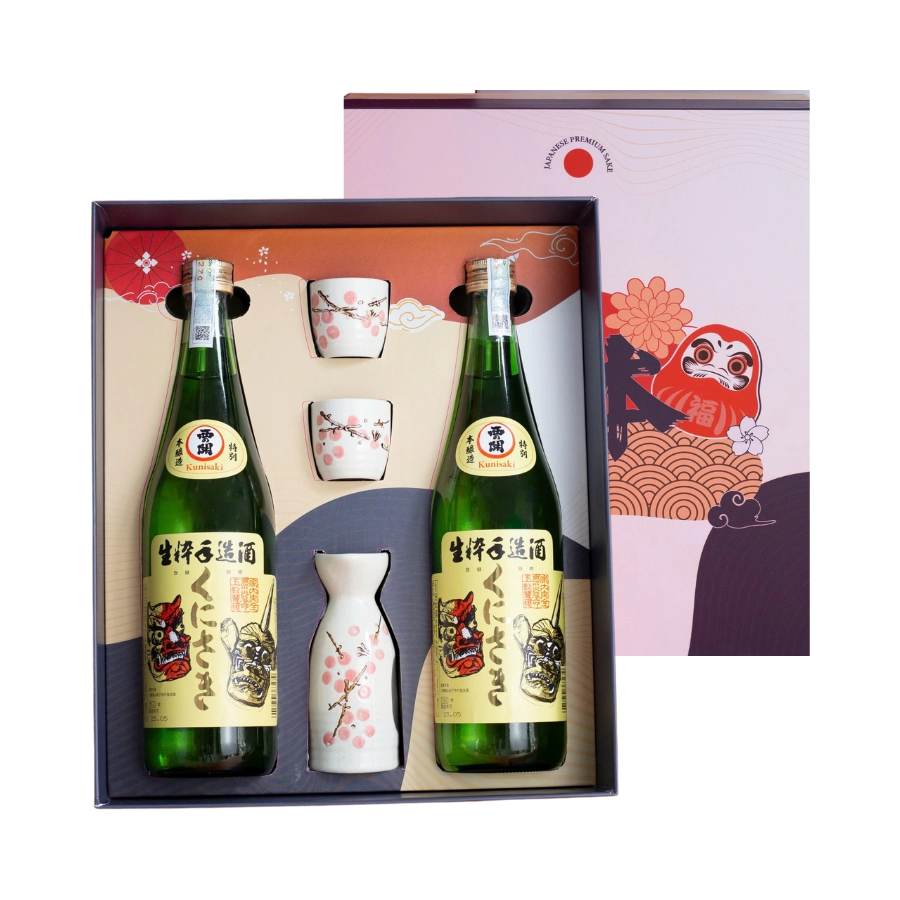 Rượu Sake Nhật Nishinoseki Tokubetsu Kunisaki Hộp Quà Tết 2026 Set Daruma