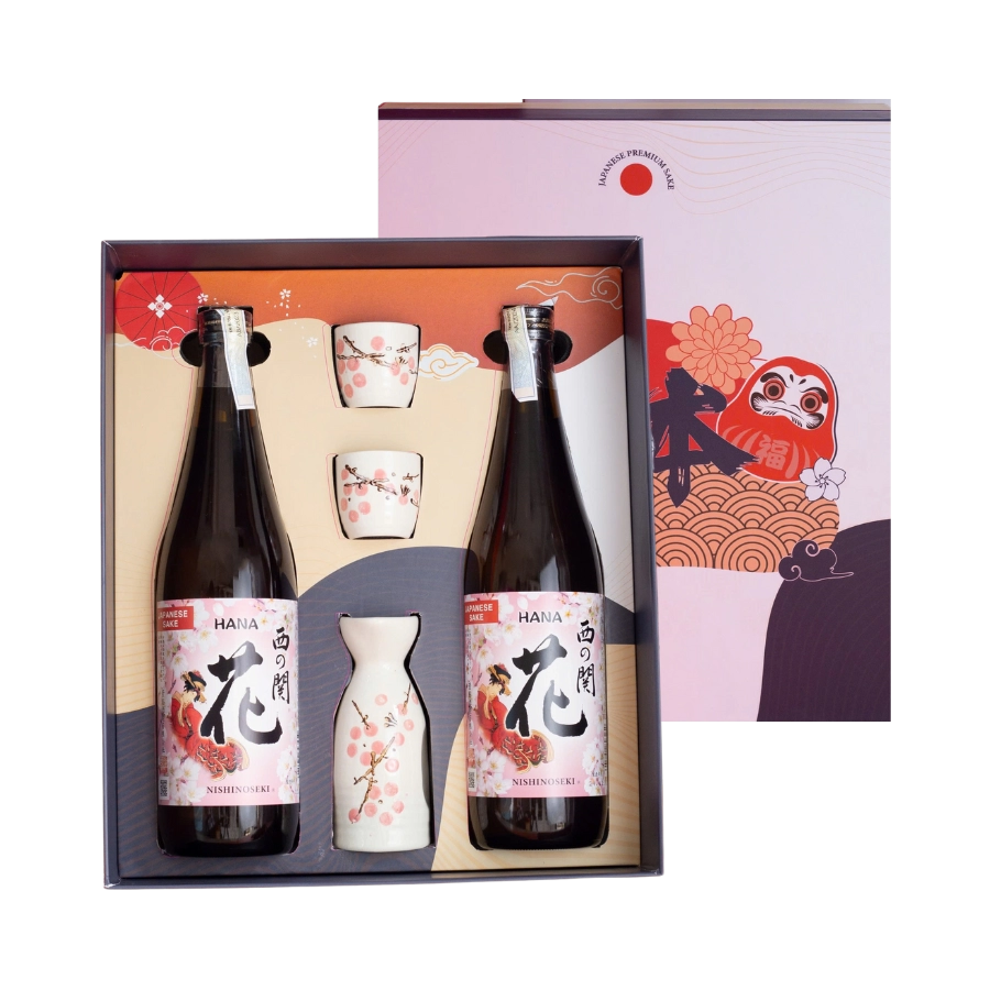 Rượu Sake Nhật Nishinoseki Hana Hộp Quà Tết 2026 Set Daruma