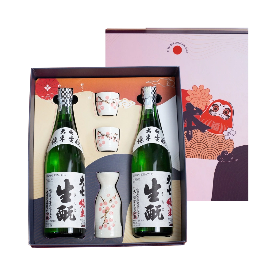 Rượu Sake Nhật Daishichi Junmai Kimoto Hộp Quà Tết 2026 Set Daruma
