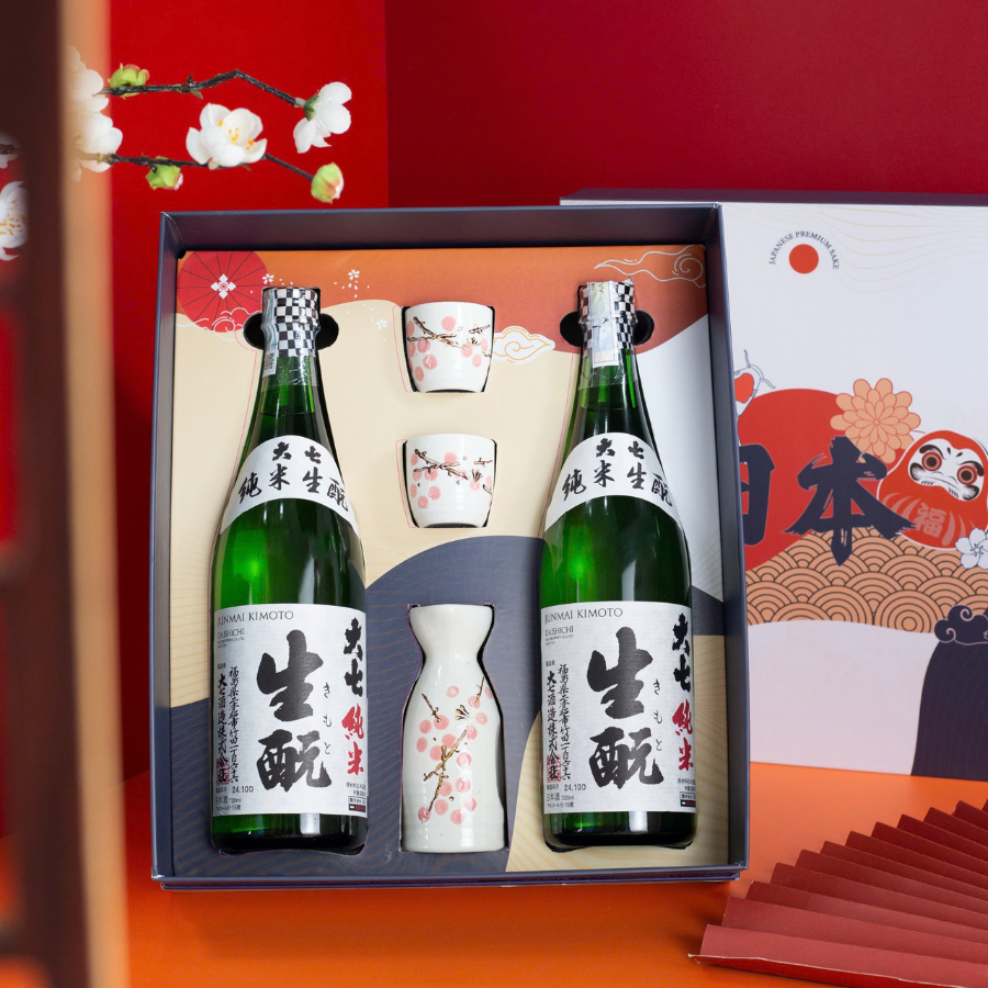Rượu Sake Nhật Daishichi Junmai Kimoto Hộp Quà Tết 2026 Set Daruma