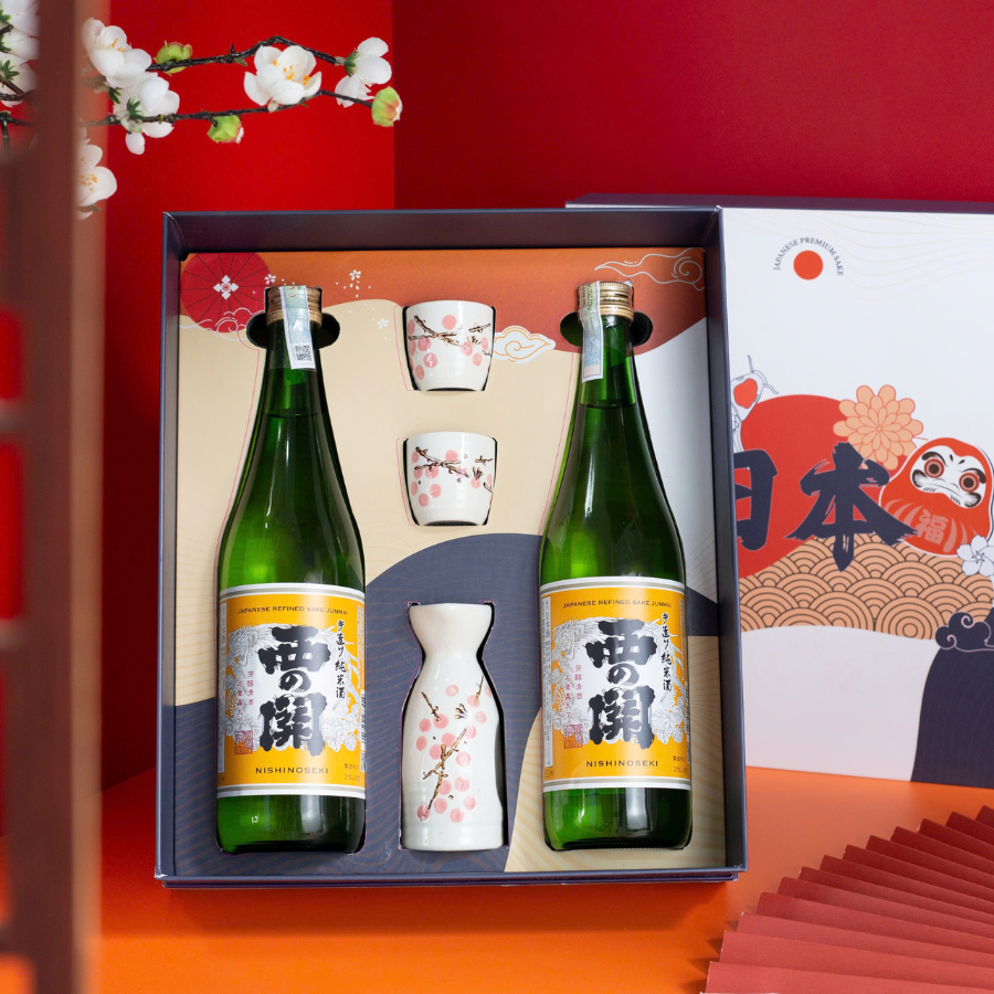Rượu Sake Nhật Nishinoseki Junmaishu Hộp Quà Tết 2026 Set Daruma