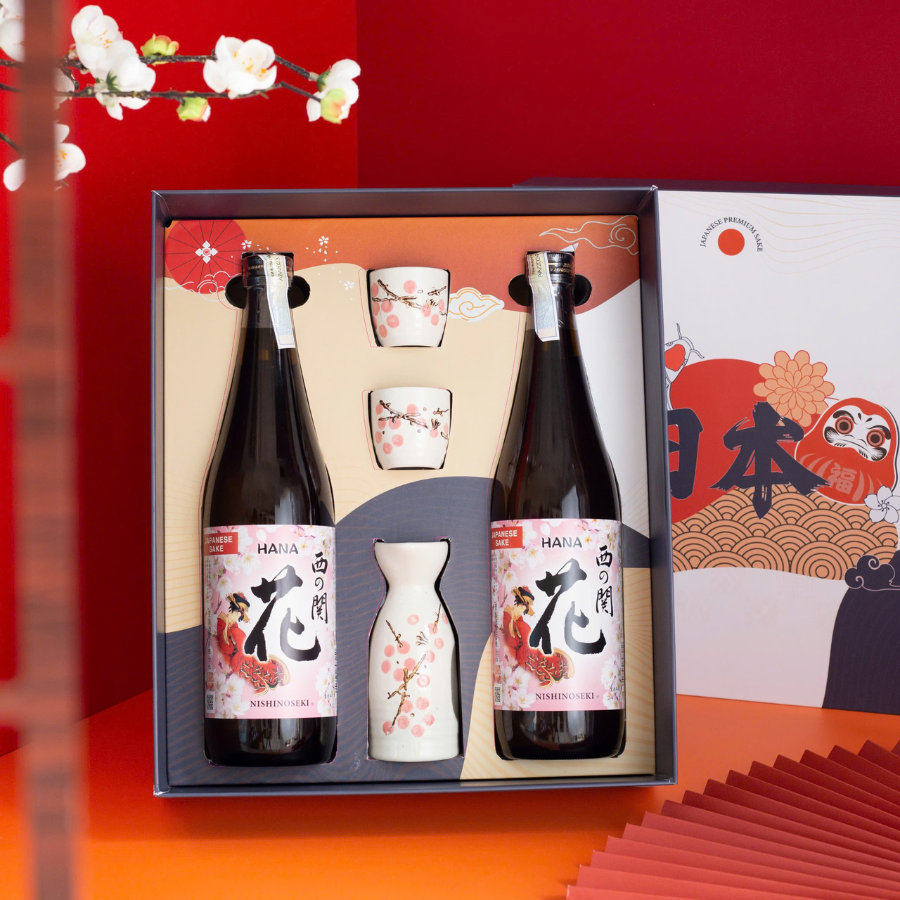 Rượu Sake Nhật Nishinoseki Hana Hộp Quà Tết 2026 Set Daruma