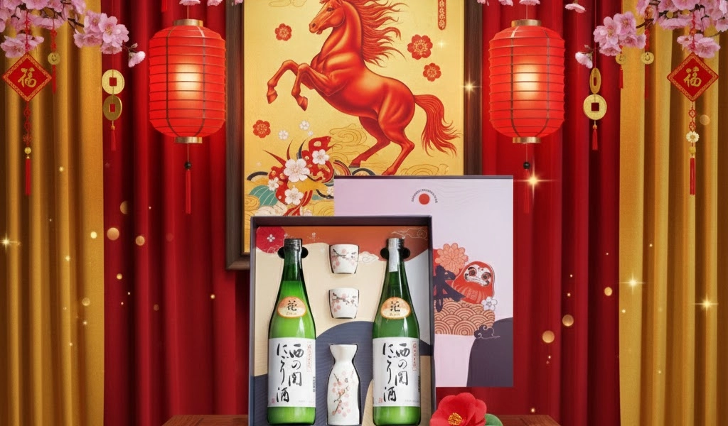 Rượu Sake Nhật Nishinoseki Nigori Zake Hộp Quà Tết 2026 Set Daruma